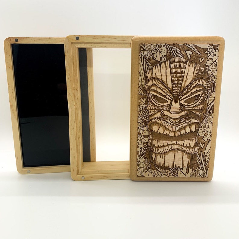 2 layer 7x4 420 Tiki Screen Box unique box magnetic lid and bottom tray two layers of wood engraving laser cut and engraved