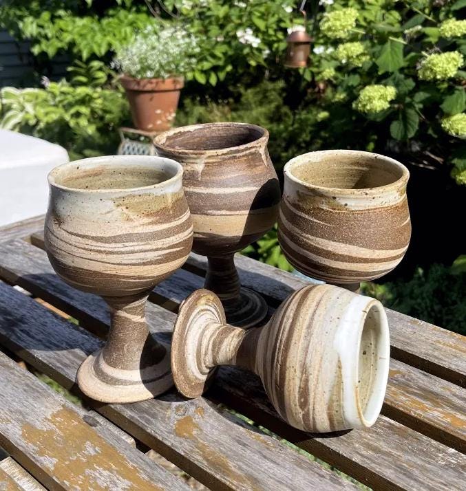 Marbled ceramic goblet, wine cup, ceramic chalice, wheel thrown pottery, stemware