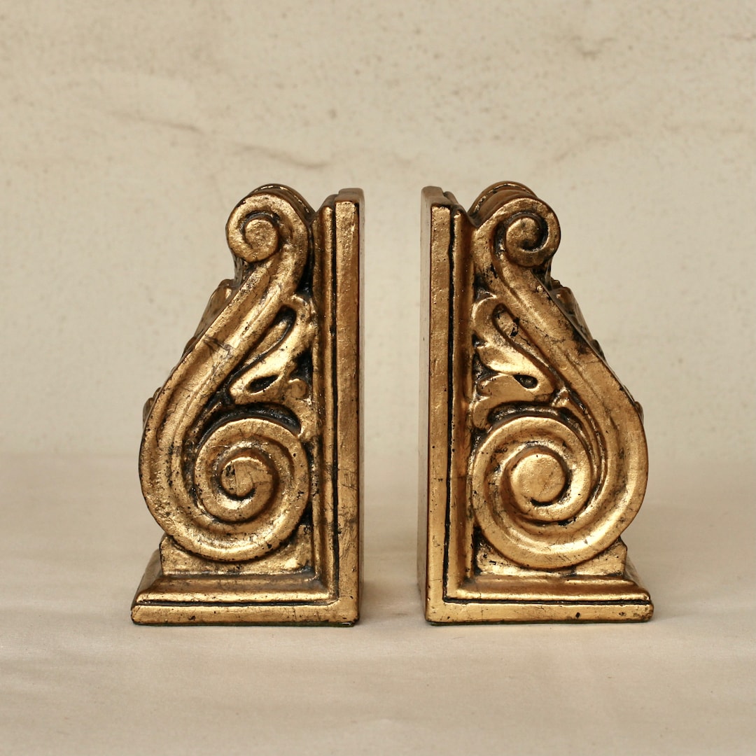 Vintage Gold Leaf Plaster Bookends Etsy