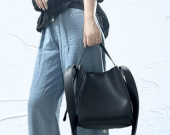 Black Messenger Bag, Woman Simple Fashion Large Bucket Bag, Woman Crossbody Bags, Bucket Bag, Bucket Leather Bag, PU Leather Bucket bag