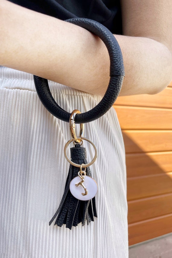 Black Bracelet Keychain Wristlet Keychain Tassel Keychain Bangle