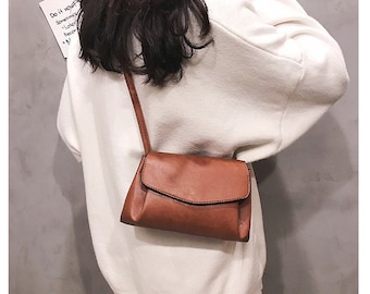 Caramel Soft PU Leather crossbody bag|PU leather purse|Small crossbody bag Clutch|Shoulder bag|Casual Ladies Handbags|Gift for girlfriend