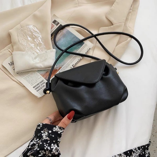 Black Cloudy Shape Leather crossbody bag|PU leather purse|Small crossbody bag Clutch|Shoulder bag|Casual Ladies Handbags|Gift for girlfriend