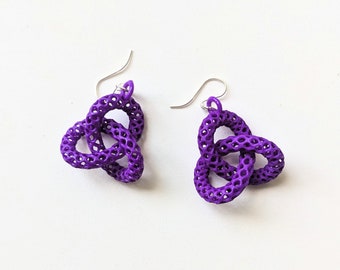 Trefoil (Small)  -  Purple 3D Printed Earrings