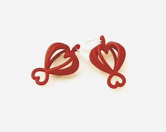 Hearts - Red 3D Printed Earrings | 3D printed jewelry