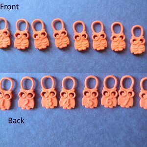 Hedwig - Orange  Numbered Owl Stitch Markers in 3D Printed Plastic