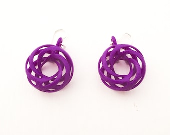 Purple Twisted Torus Earrings: 3D Printed Nylon Jewelry