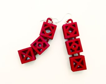 Blocks - Crimson 3D Printed Earrings | 3D printed jewelry