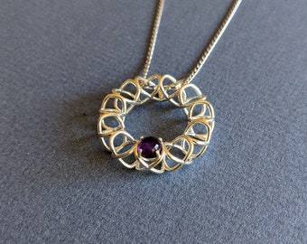 XOXO Pendant with Amethyst  - Sterling Silver Pendant Made Using 3D Printing | 3D printed pendant | 3D printed jewelry