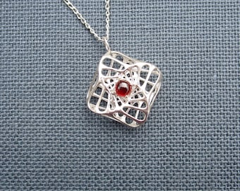 Corners - Sterling Silver Pendant with Garnet