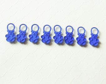 Teddy - Blue Numbered Teddy Bear Stitch Markers in 3D Printed Plastic