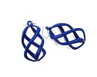 Twisty - Blue and Glossy 3D Printed Earrings | 3D Printed Jewelry