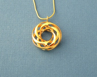 Twisted Torus Pendant: 18KT Gold Plated 3D Printed Brass