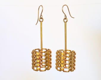 Bricks - 18KT Gold Plated Brass Earrings
