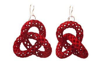 Trefoil  - Crimson Red  3D Printed Earrings
