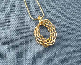 Mobius Mesh - 18KT Gold Plated Brass  Pendant Made Using 3D Printing | 3D Printed Pendant | 3D Printed Jewelry