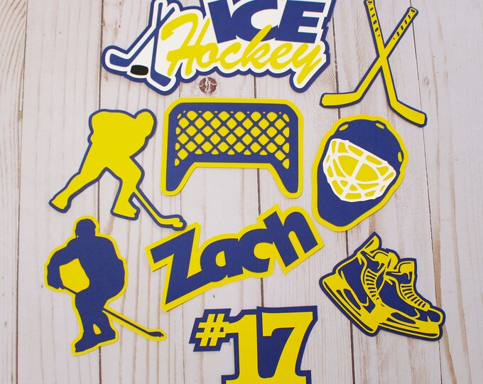 Any Color, Ice Hockey Die Cut Set, Set of 7, Scrapbooking, High School, College Sports, Team Color, Handmade Diecuts, Hockey Team Scrapbook