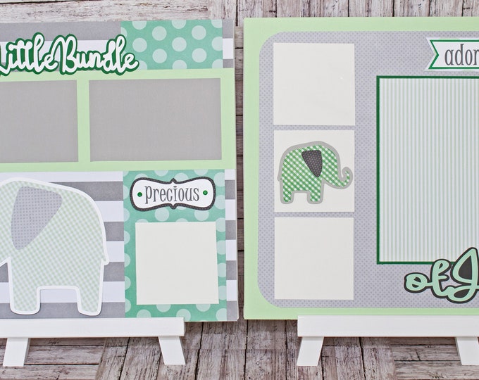 Any Color or Gender, Any Theme, Custom Premade Kit, Personalized Scrapbook Page, Baby Elephant, Memory Book, Bundle of Joy, Nursery Theme