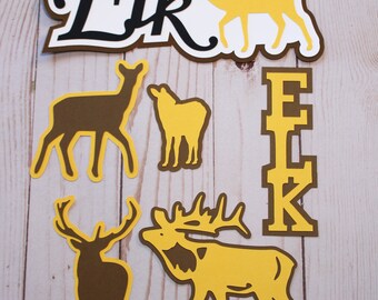 Elk Die Cut Set, Set of 6 Elk Diecuts, Wildlife Scrapbook Decals, Elk Scrapbooking Pieces, Elk Herd Embellishments, Wild Life Photography