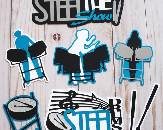 Steel Drum Diecuts, Custom Color, Set of 8, Scrapbook Die Cuts, Steel Pan, Steel Pannist, Steel Drum Player, Layered Paper Embellishment