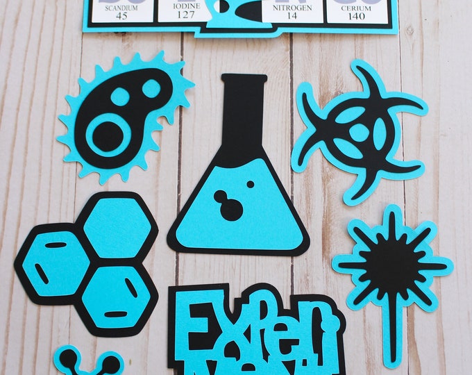 Any 2 Colors, Set of 8, Layered Diecuts, Science Chemistry Class, Custom Die Cut Set, Middle Junior, High School, Scrapbook Embellishment