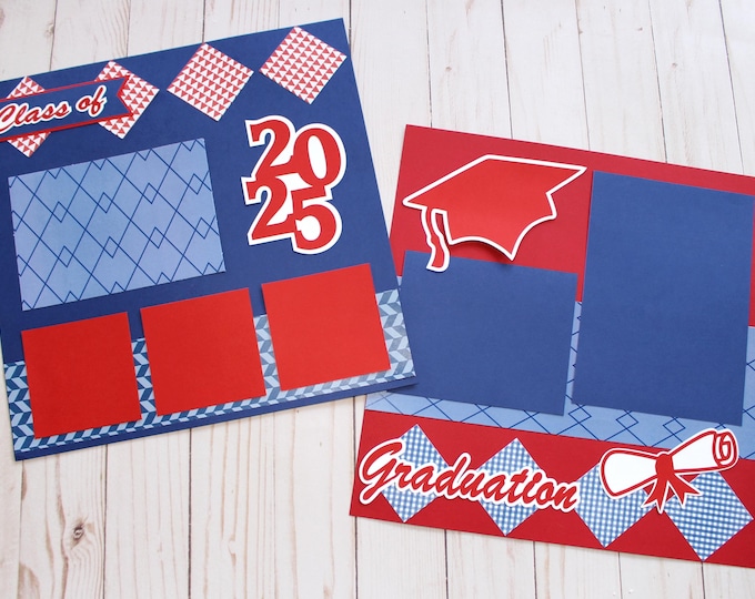 Custom Colors & Class Year, Graduation Scrapbook Page Set, High School, College, Congrats Grad, Personalized Gift, Handmade, Memory Book