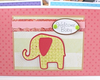 Welcome Baby Girl, Baby Elephant, Handmade Card, Elephant Baby Shower, New Baby Girl, Baby Girl Elephant, Baby Girl Card, Baby Girl Safari