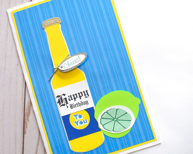 Beer Bottle Card, Handmade Greeting Card, Corona Themed Card, Cerveza Birthday, Mexican Beer, 21st, 40th, Any Birthday, Any Occasion Card