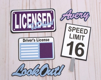 Custom Colors, Teen Driver Diecuts, Licensed to Drive, Die Cut Set, Layered Embellishments, Hand Crafted, Driver's Education, 16 Years Old
