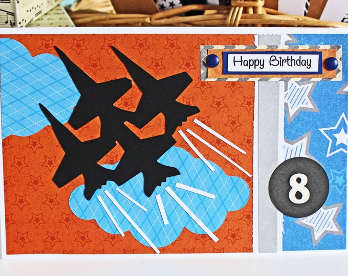 Fighter Jet Card, Custom Number Card, Jet Birthday Card, Handmade Greeting, Military Aircraft Card, Military Theme Birthday, Jet Plane Card