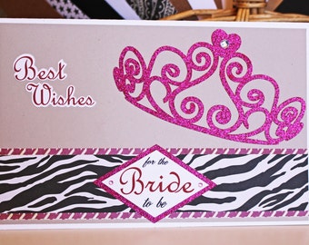 Bachelorette Card, Tiara Card, Handmade Card, Bride to be, Pink, Black, Glitter, Bridal, Bride, Bachelorette, Party, Shower, Wedding, Wishes