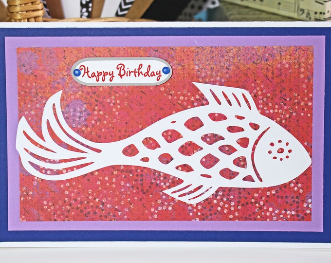 Koi Birthday Card, Colorful Fish Card, Fancy Goldfish Greeting, Handmade Card, Tropical Sea Life, Boho Style Card, Koi Pond Gift Wrap, Party