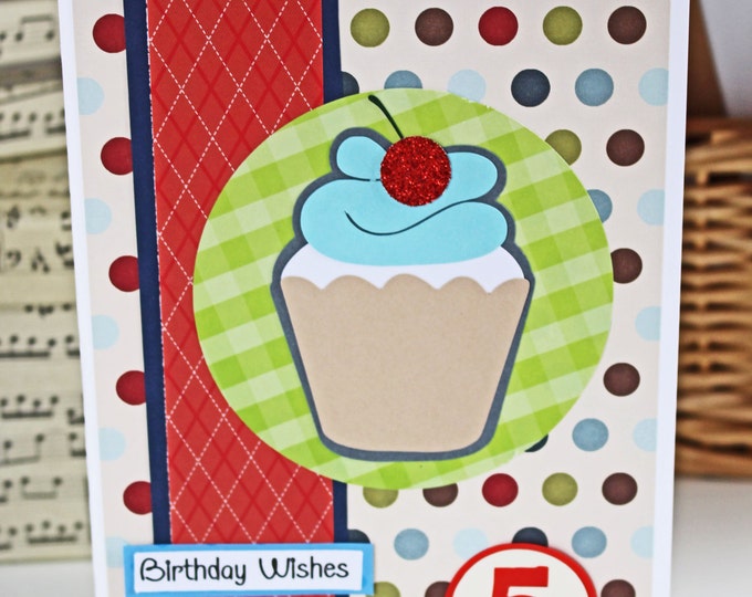 Custom Cupcake Birthday Card for Any Age - Colorful, Cherry, Cupcake, Birthday, Handmade, Card, Boys, Girls, Sweets, Dessert, Personalized