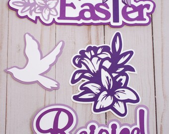 Easter Die Cut Set, Happy Easter Embellishments, Religious Easter Diecuts, Easter Scrapbooking Decals, Easter Lillies Set, Easter Cross Set