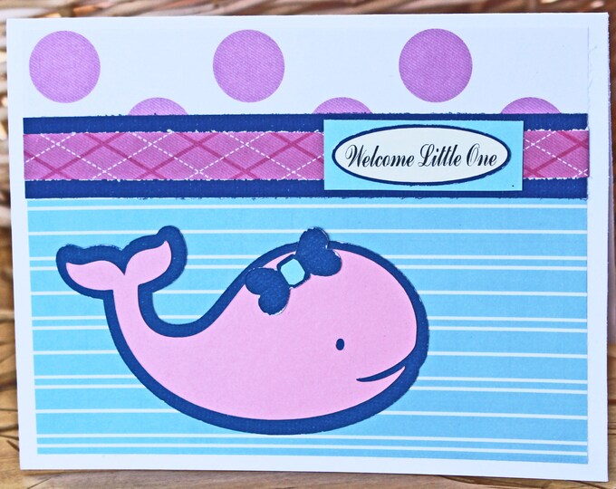 Baby Whale, Baby Girl Card, Whale Baby Shower, Handmade Card, Newborn Baby, Baby Girl, Whale Card, Nautical Baby Card, Nautical Baby Shower