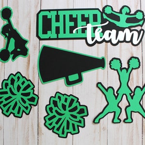 Custom Colors, Cheer Team Diecut Set, 6 Pieces, High School Scrapbook, Cheerleading Diecuts, Handmade Layered Embellishment, Cheerleader image 1
