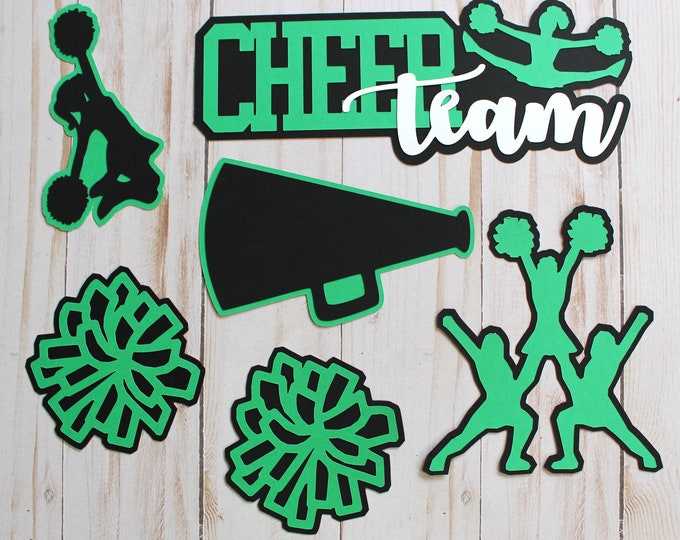 Custom Colors, Cheer Team Diecut Set, 6 Pieces, High School Scrapbook, Cheerleading Diecuts, Handmade Layered Embellishment, Cheerleader