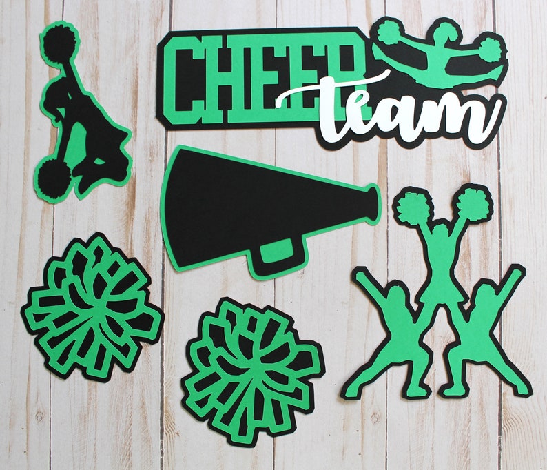 Custom Colors, Cheer Team Diecut Set, 6 Pieces, High School Scrapbook, Cheerleading Diecuts, Handmade Layered Embellishment, Cheerleader image 1