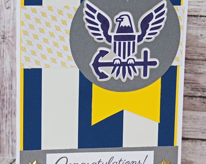 US Navy Card, Naval Retirement, Navy School Graduation, Rank Promotion, Special Achievement, Handmade Card, New Navy Logo, Congrats Gift