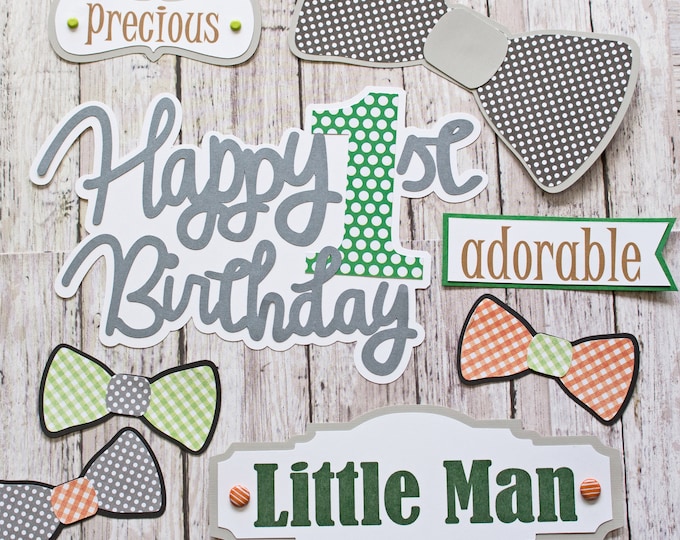 Any Colors, Any Birthday Year, Set of 8, Layered Die Cuts, Scrapbook Embellishment, Little Man, Baby Boy Book, Handmade, Little Boy, Bow Tie