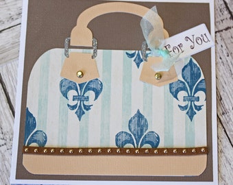 Any Occasion, Fleur-de-lis Greeting Card, Mother's Day, Friend Birthday, Anniversary Gift, Luxury Handbag, Sweet 16 Teen, High End Fashion