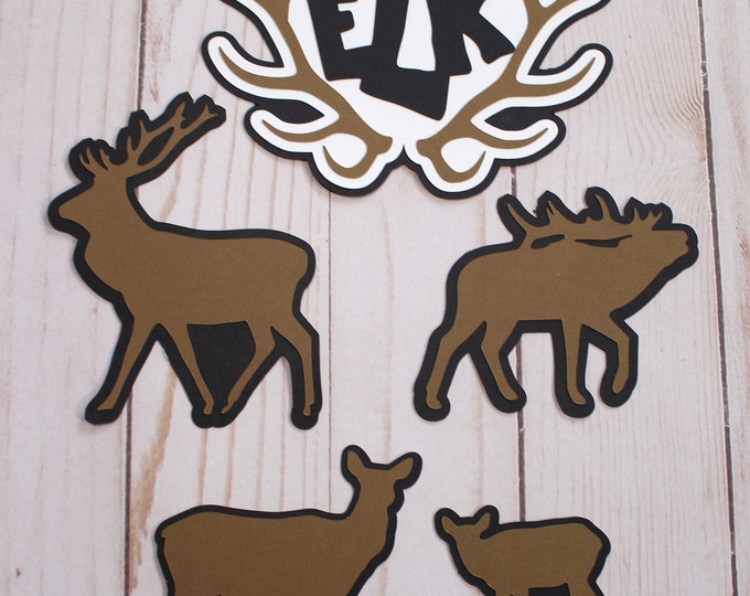 Elk Diecut Set, Set of 5 Elk Die Cuts, Wildlife Scrapbooking, Elk Sighting Page, Wild Life Embellishments, Elk Herd Decals, Scrapbook Pieces