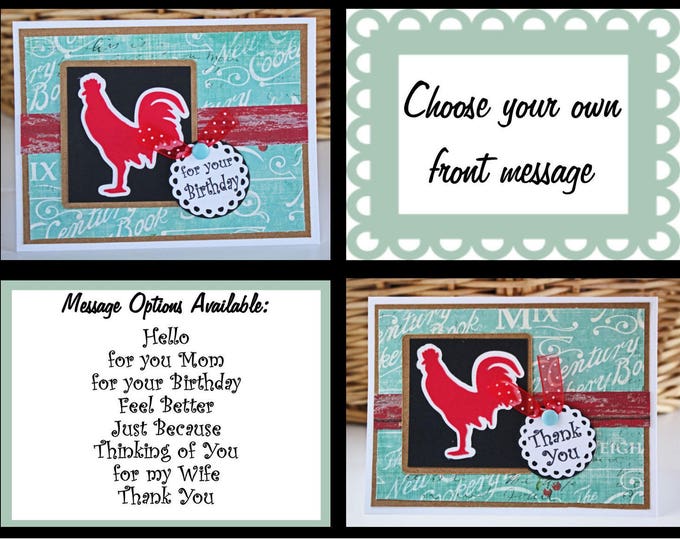 Custom, Handmade Hen Card, Red Hen Card, Hen Birthday Card, Red Hen Note Card, Hen Thank You Card, Country Card, Chicken Card, Rooster Cards