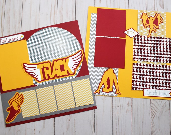 Any Color, Custom Track Scrapbook Page Set, Girls Boys or Co-ed, 12x12 Premade Pages, Scrapbook Kit, High School College, Team Mascot Design