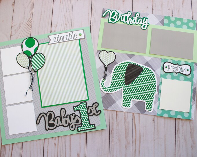 Any Color, Any Birthday Number or Theme, Custom Premade Kit, Personalized Scrapbook Page, Elephant Birthday, Memory Book, Balloon, Baby 1st