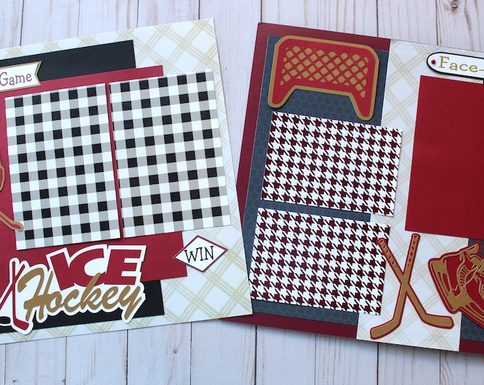 Pick Your Colors, Custom Made, Ice Hockey Scrapbook Page Set, Premade Hockey Pages, Personalized, Team Mascot, School Spirit, High School
