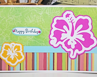 Tropical Flower Card, Birthday Card, Hawaiian Tropical Theme, Colorful Beach Party, Paradise Pool Luau, Exotic Island Lei, Aloha Greeting