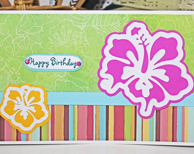 Tropical Flower Card, Birthday Card, Hawaiian Tropical Theme, Colorful Beach Party, Paradise Pool Luau, Exotic Island Lei, Aloha Greeting