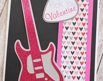 I Pick You, Electric Guitar Valentine Card, Rock and Roll, Valentine's Day, Musician, Pink Glitter, Electric Guitar, Guitar Pick, Valentine