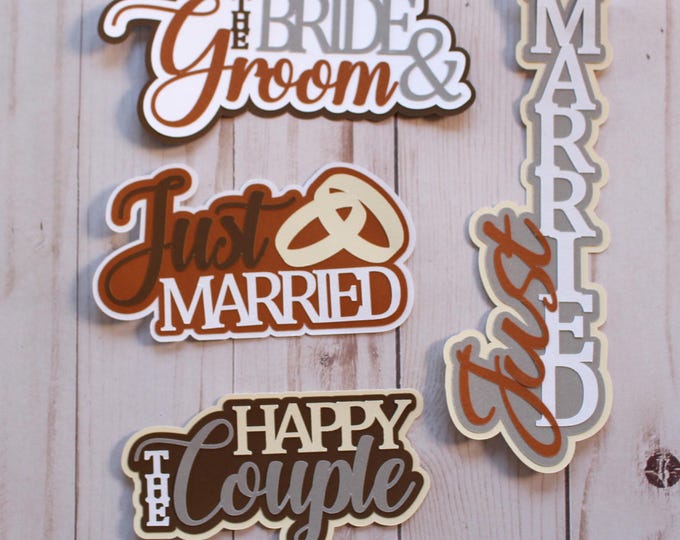 Custom Wedding Colors, Bride and Groom Diecut Set, Just Married Die Cuts, The Happy Couple, Just Married Embellishments, Cardstock Cutouts
